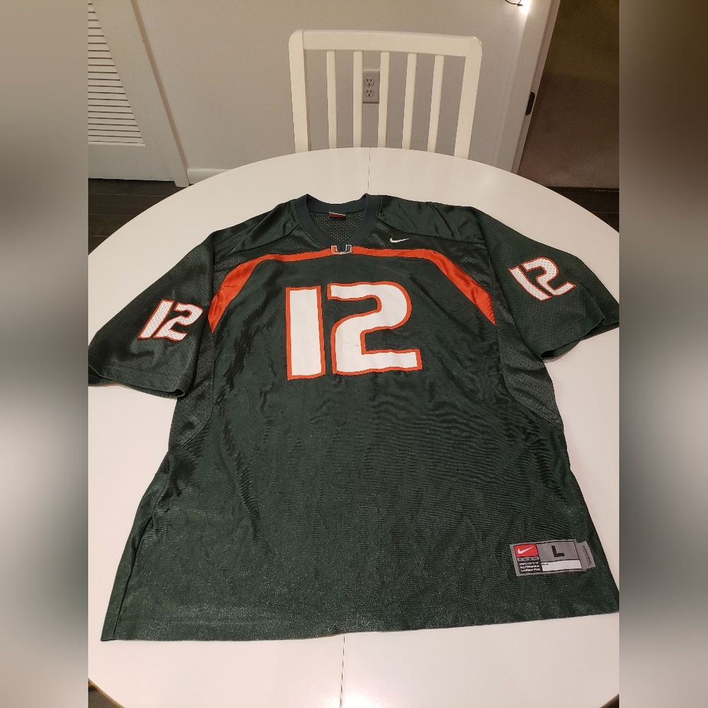 Nike Green Men's Sports Jersey MIAMI HURRICANE 12 SIZE LARGE